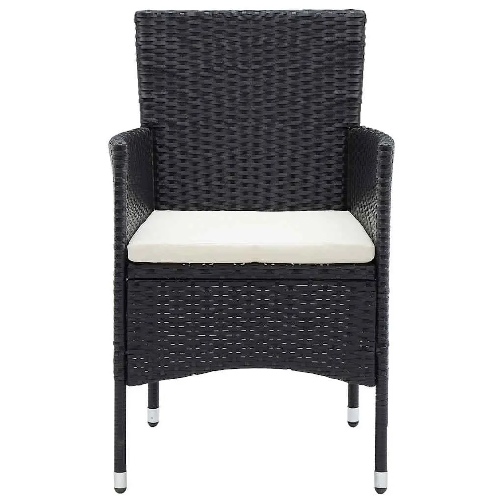 Outdoor Dining Chairs Set 4 Piece Black Poly Rattan Ergonomic Armchair with Cushions