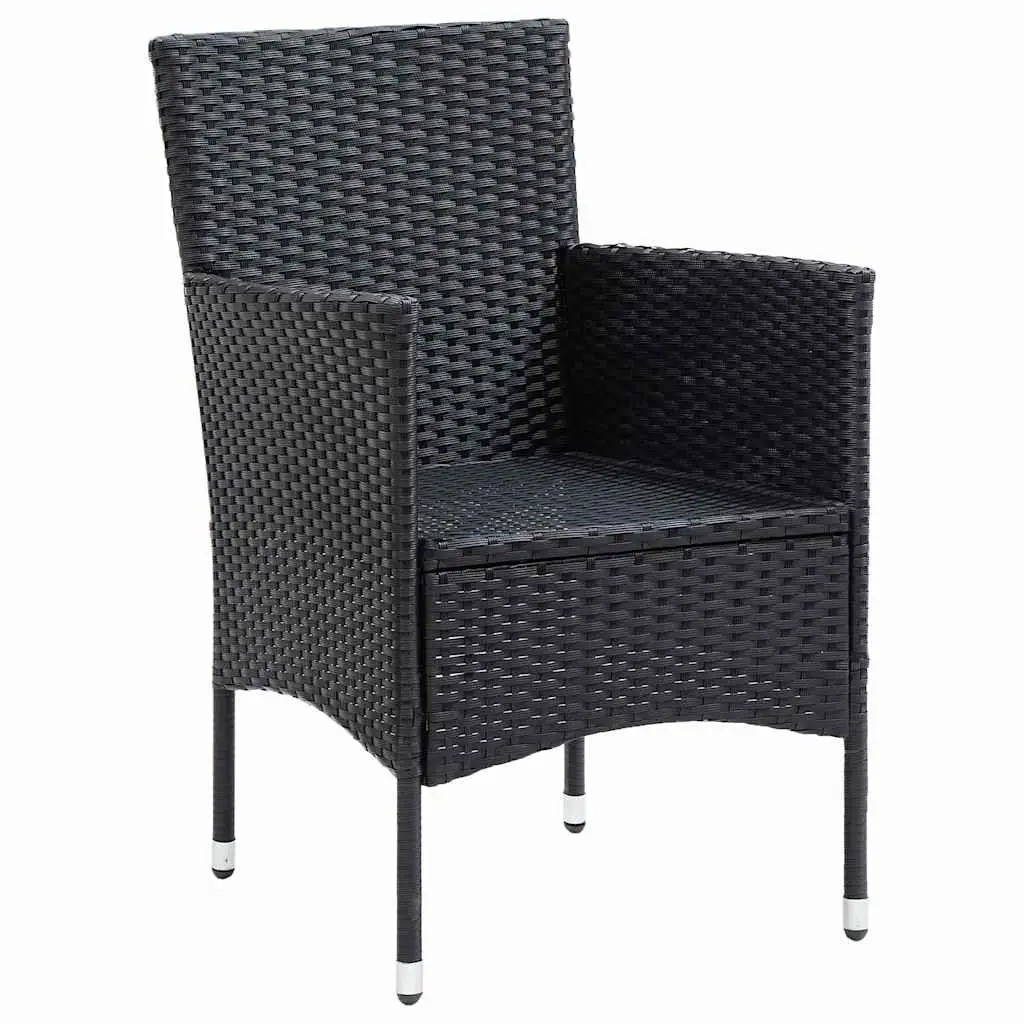 Outdoor Dining Chairs Set 4 Piece Black Poly Rattan Ergonomic Armchair with Cushions