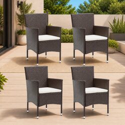 Outdoor Dining Chairs Set 4 pcs Brown Garden Poly Rattan Seat Cushion