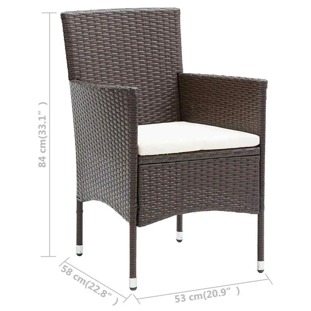 Outdoor Dining Chairs Set 4 pcs Brown Garden Poly Rattan Seat Cushion