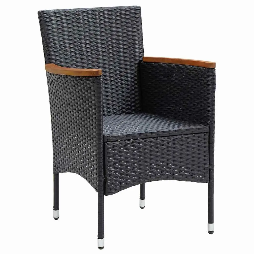 Outdoor Dining Chairs Set of 4 Weather-Resistant PE Rattan Curved Backrest with Padded Cushions and Acacia Wood Armrests