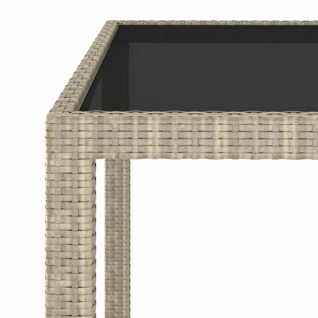 Garden Table 90x90cm Outdoor Patio Furniture Poly Rattan Beige Tempered Glass