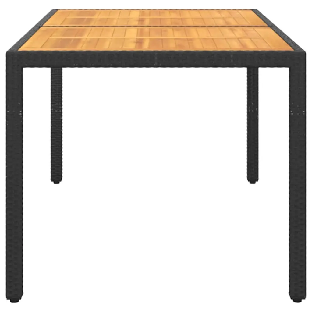 Garden Outdoor Dining Table 150x90cm Black Steel Poly Rattan Acacia Wood Top