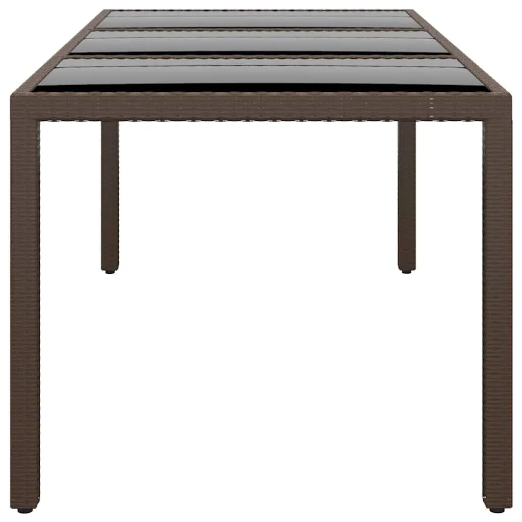 Garden Table 190x90x75cm Poly Rattan Brown Outdoor Patio Dining Tempered Glass