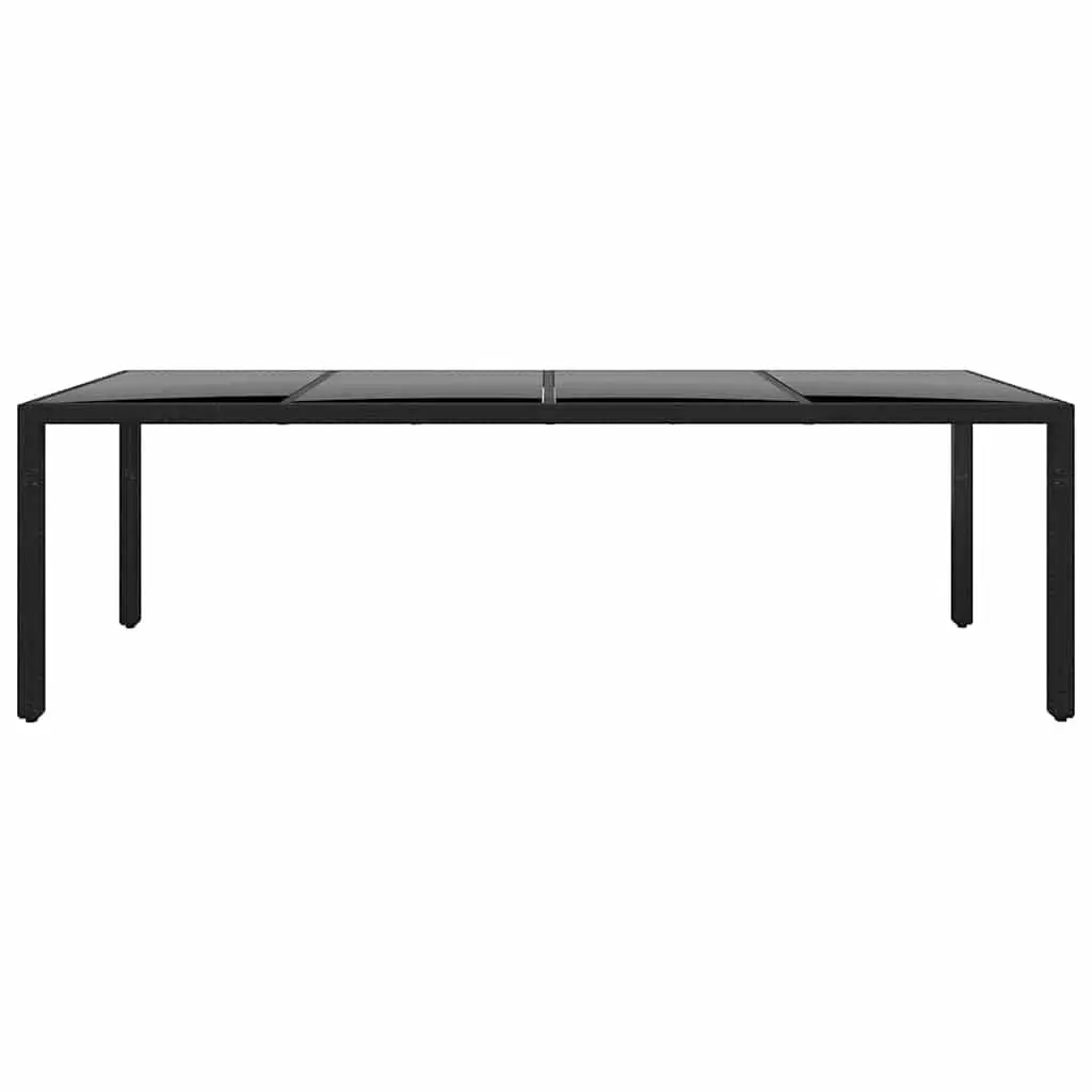 Garden Table 250x100cm Tempered Glass Poly Rattan Black