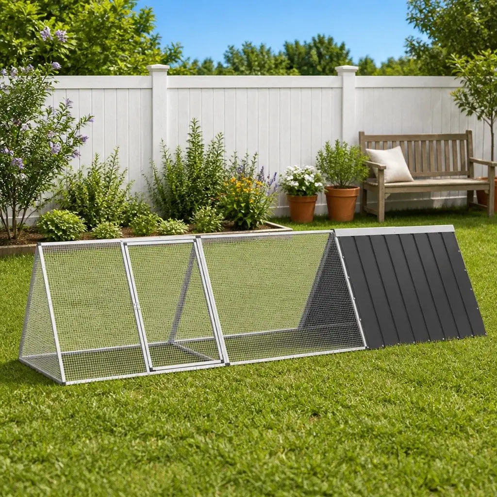 Rabbit Cage 302.5 x 80.5 x 71 cm Galvanised Steel Outdoor Enclosure with Extension for Small Animals