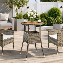 Garden Table Outdoor Patio Furniture Round Acacia Wood Poly Rattan Grey 60x75cm