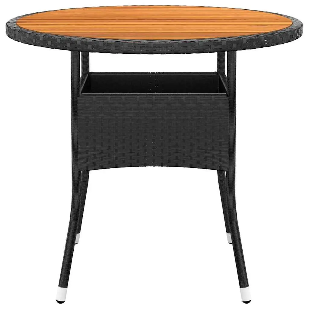 Garden Table Round Ø80cm Solid Acacia Wood Powder-coated Steel Frame Poly Rattan Outdoor Furniture