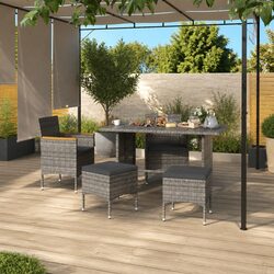 4 Piece Garden Chair and Stool Set Rattan Grey Outdoor Patio Furniture Cushion
