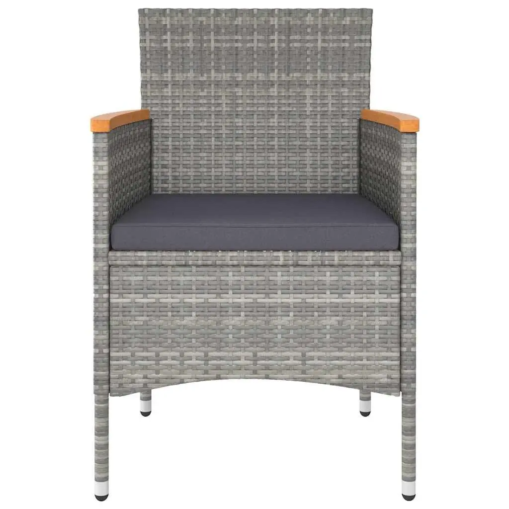 4 Piece Garden Chair and Stool Set Grey Rattan Powder-Coated Steel Frame with Thick Cushions