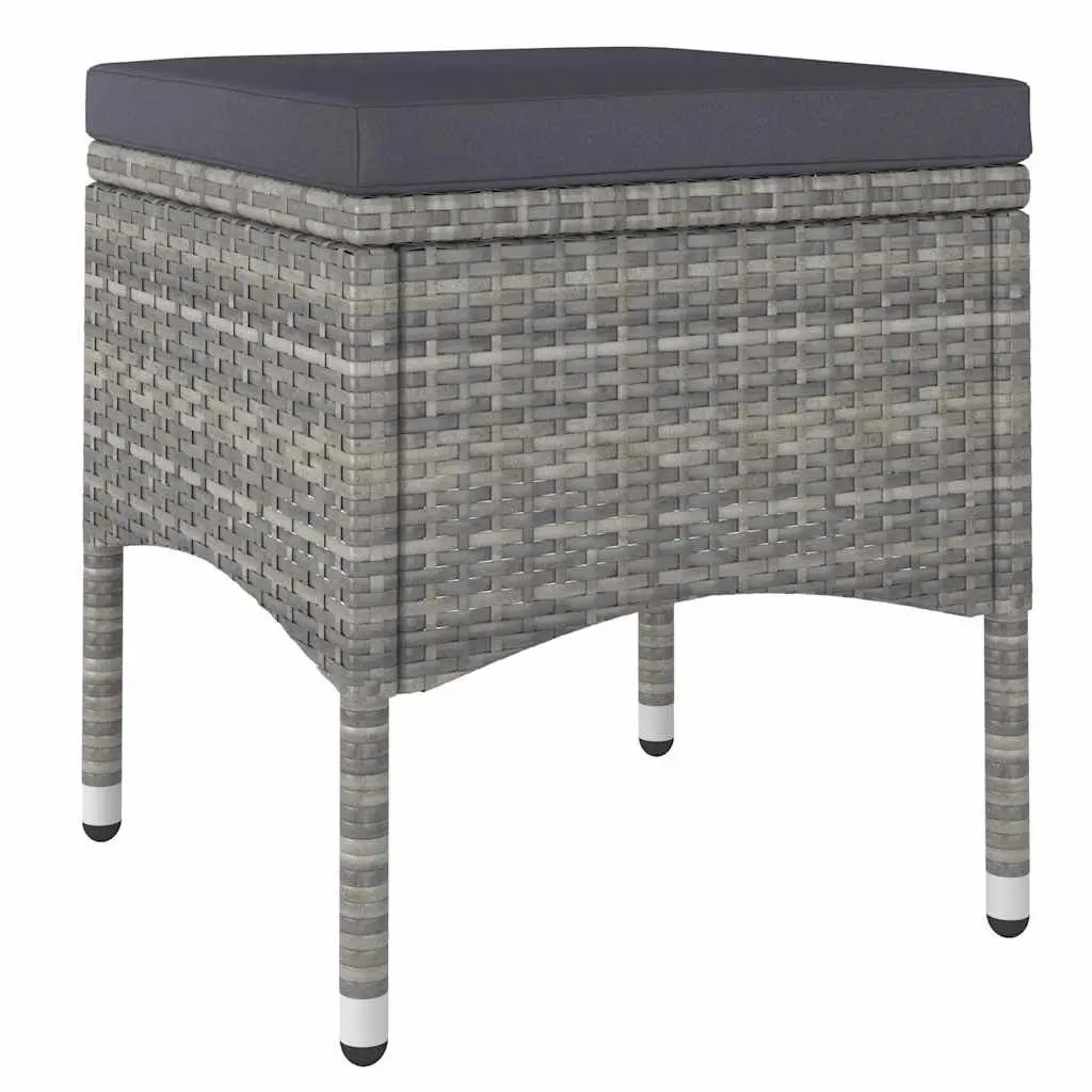 4 Piece Garden Chair and Stool Set Grey Rattan Powder-Coated Steel Frame with Thick Cushions