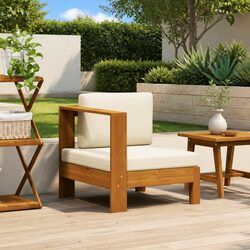 Outdoor Middle Sofa with Armrest White Solid Acacia Wood Garden Sectional