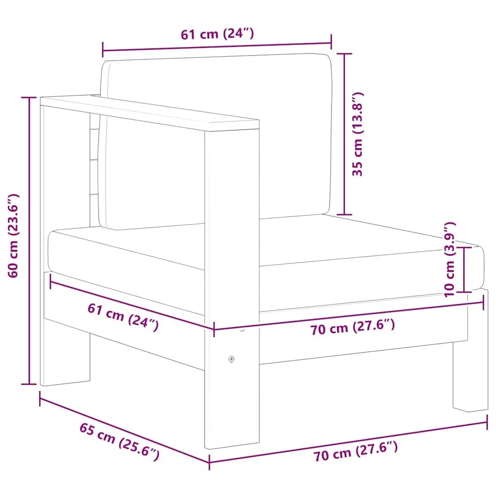Outdoor Middle Sofa Section Grey Acacia Wood One Armrest