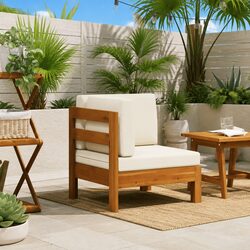 Outdoor Corner Sofa with Cream Cushions Solid Acacia Wood Garden Sectional