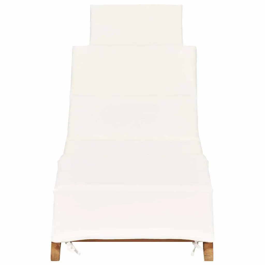 Wooden Sun Lounger Folding Garden Lounger Outdoor Seating with Cream Cushion