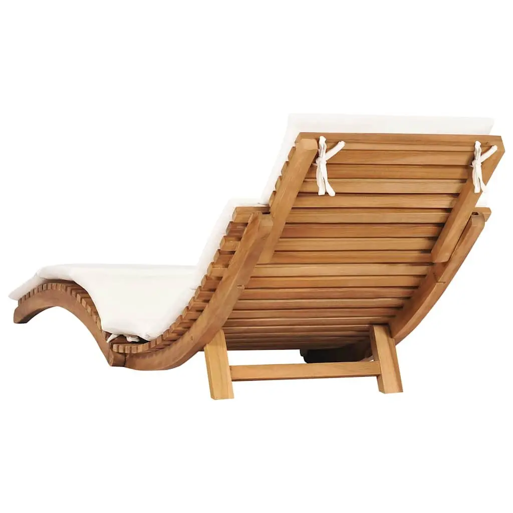 Wooden Sun Lounger Folding Garden Lounger Outdoor Seating with Cream Cushion
