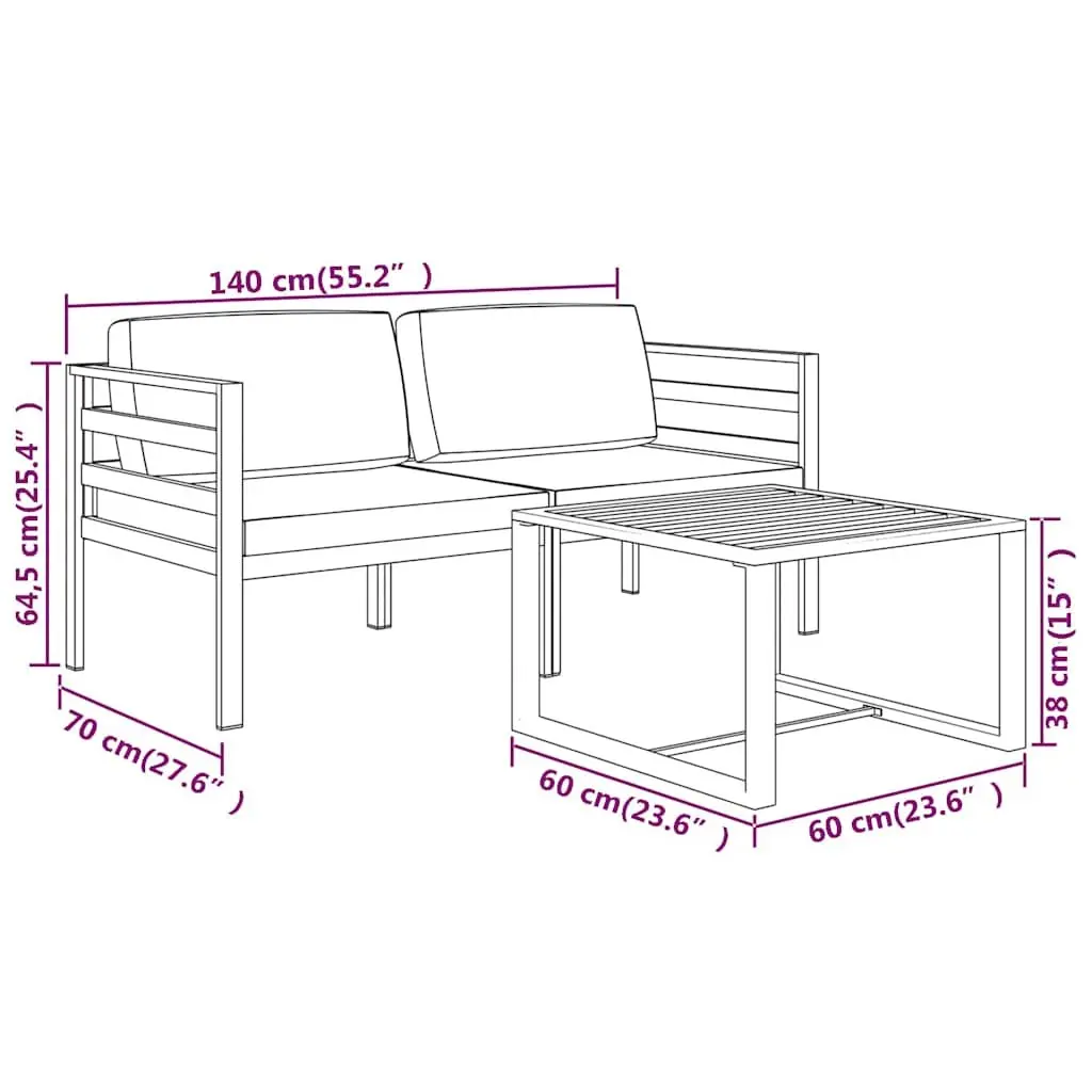 3 Piece Garden Lounge Set Modular Patio Furniture Aluminium Anthracite