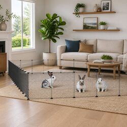 60-Panel Pet Cage with Door Black 35x35cm Small Animal Habitat Enclosure