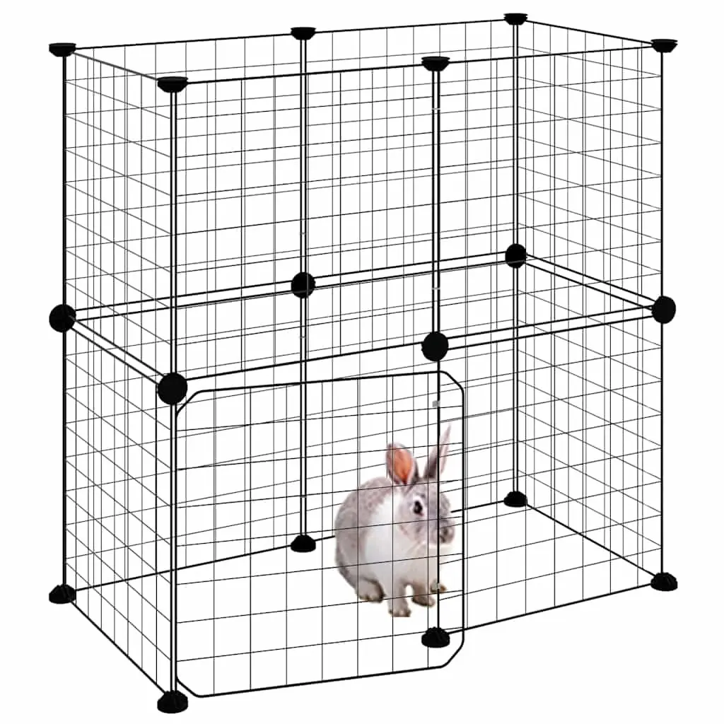 12 Panel Pet Cage Black 35x35 cm Sturdy Powder-Coated Steel Construction with Door