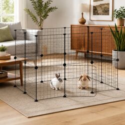 20-Panel Small Animal Exercise Cage with Door in Black
