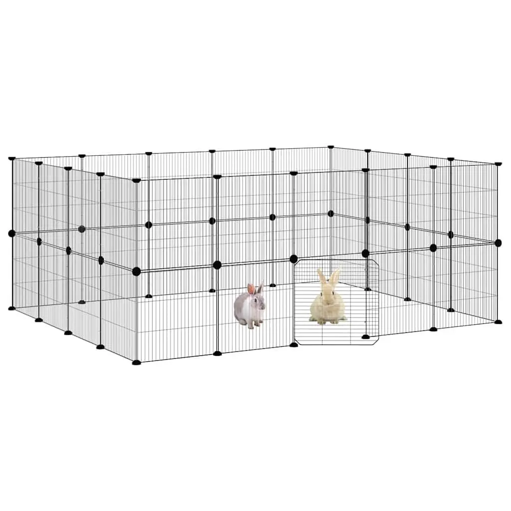 36 Panel Pet Cage 175x140x70 cm Black Steel DIY Animal Enclosure