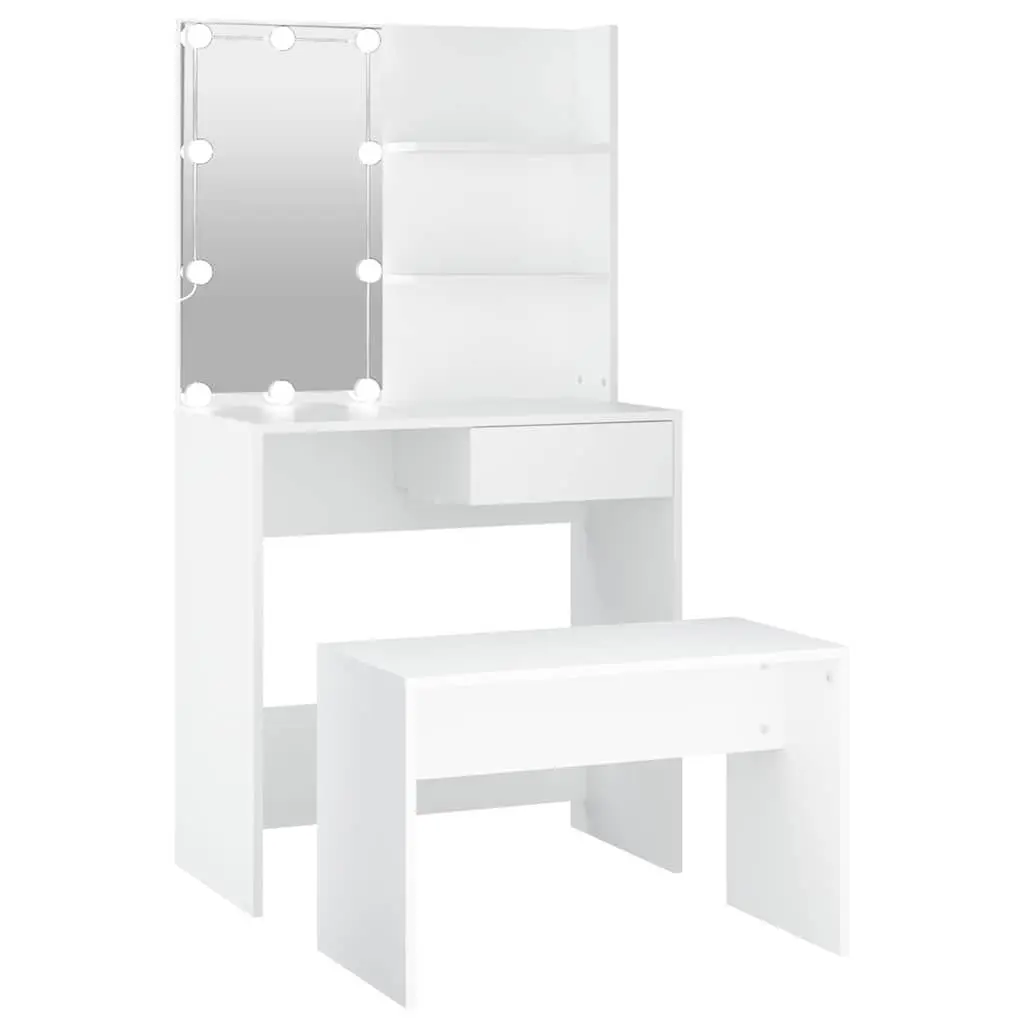 Dressing Table Set White LED Mirror with Storage and Stool