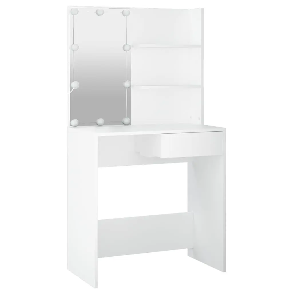Dressing Table Set White LED Mirror with Storage and Stool