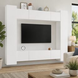 Elegant White Wall-Mounted TV Storage Unit