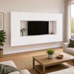 Stylish White Wall-Mounted TV Cabinet Set