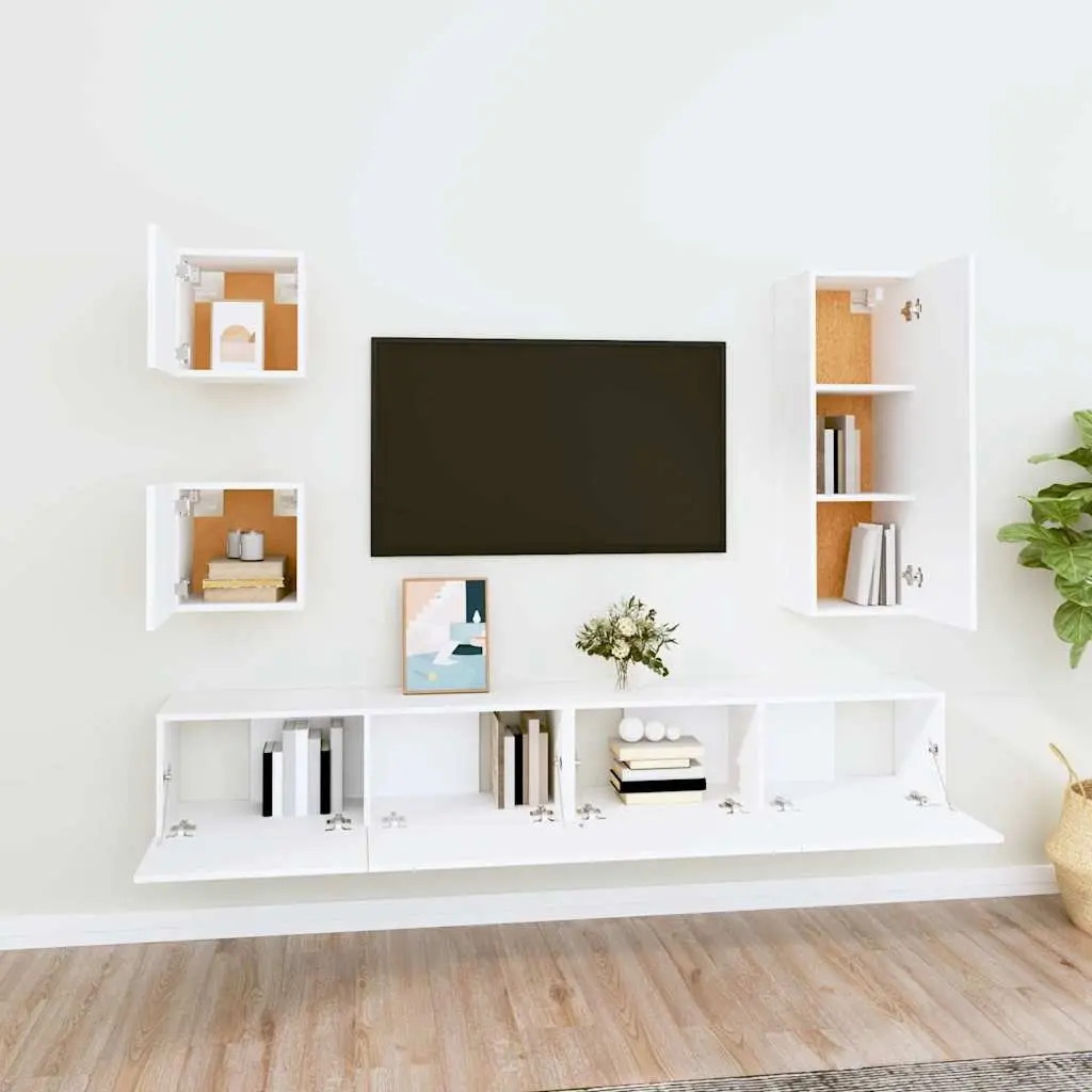 5 Piece Wall Mounted Storage Unit TV Cabinet Engineered Wood White
