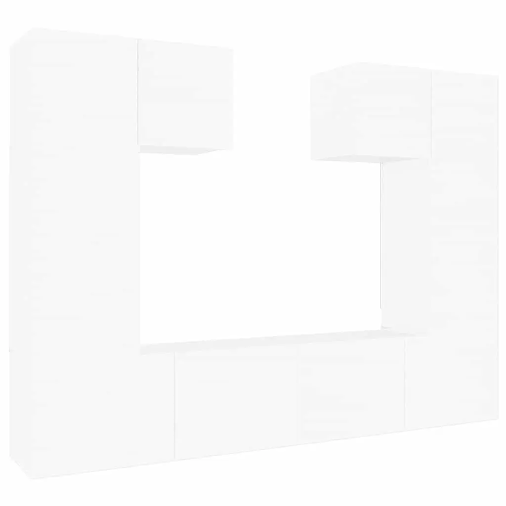 6 Piece Engineered Wood TV Cabinet Set Wall-Mounted Storage Unit White Finish