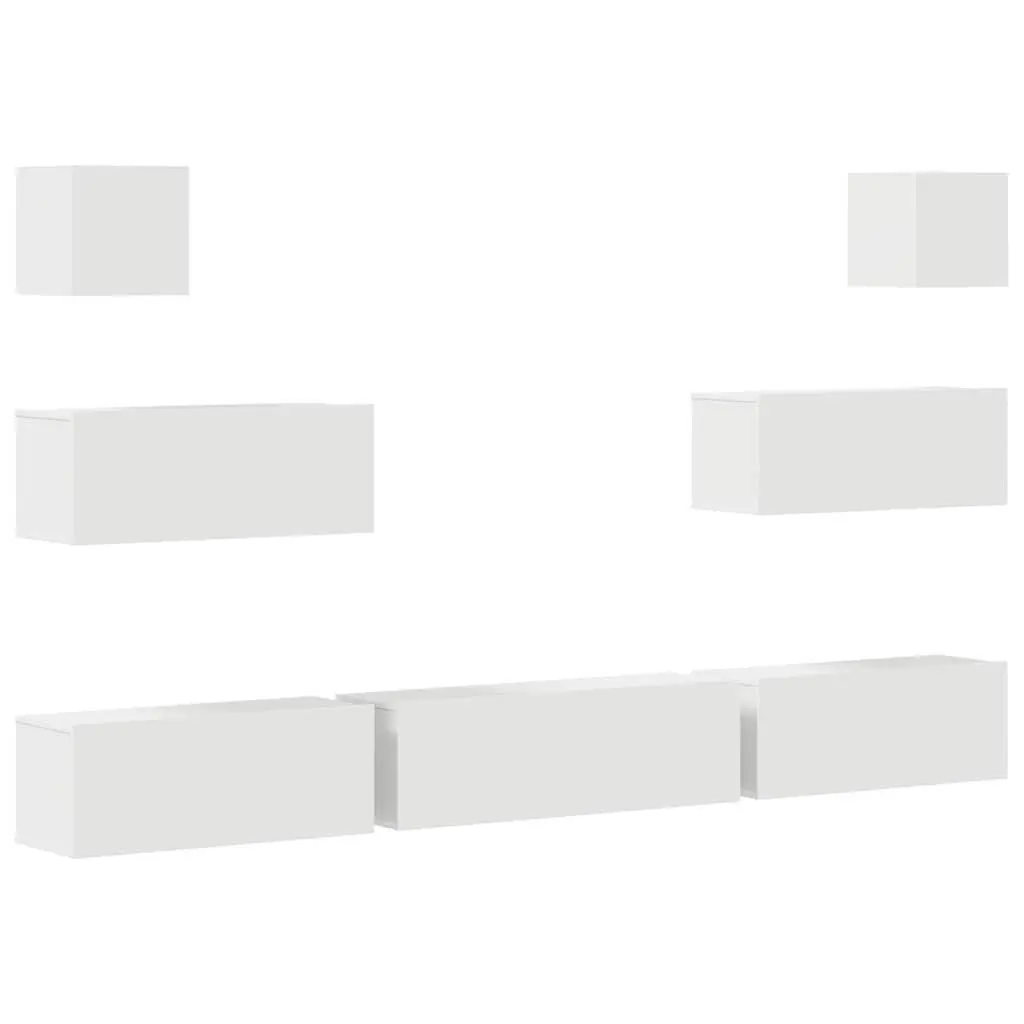 White Wall-Mounted 7 Piece Engineered Wood TV Cabinet Set Storage Unit
