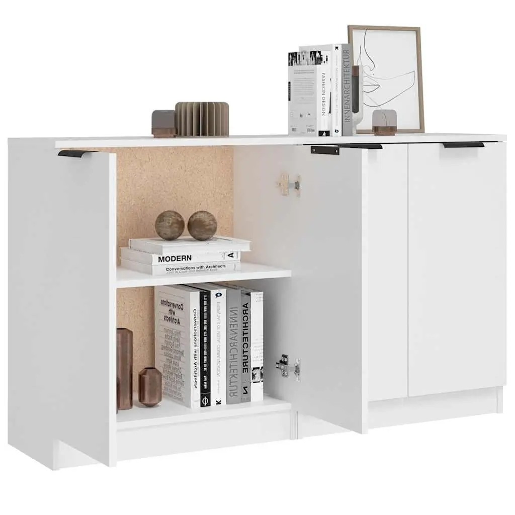 Sideboards 2 Pieces White Storage Cabinet Engineered Wood Buffet Furniture Set