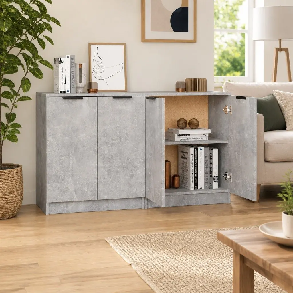 Sideboard Cabinet Grey 60x30x70 cm Engineered Wood Storage Furniture Set of 2