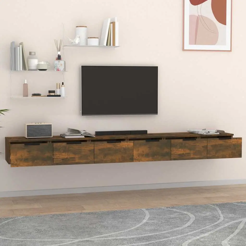 Wall Cabinets 2 pcs Smoked Oak Engineered Wood Floating Shelves Storage