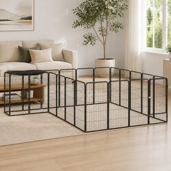 Dog Playpen 22-Panel Outdoor Pet Exercise Enclosure Pen Black Steel 50x100cm
