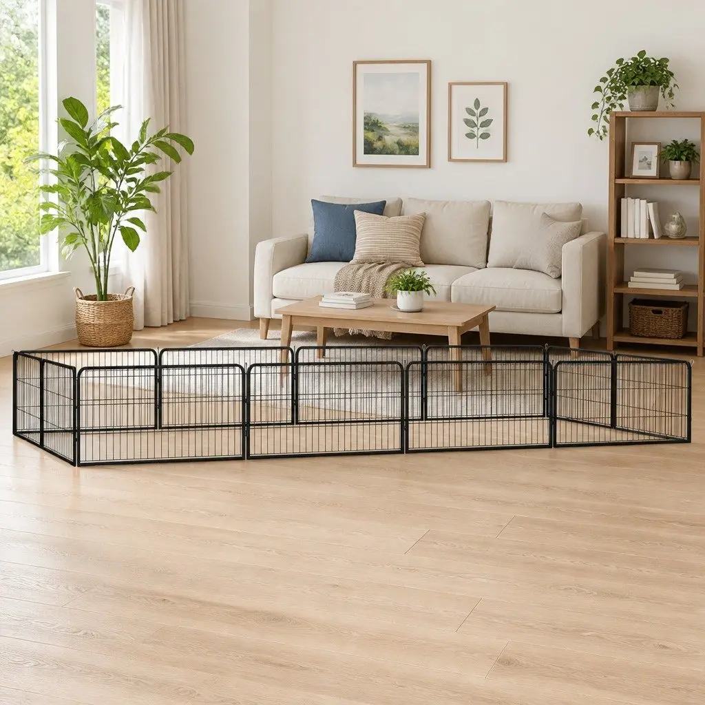 12 Panel Dog Playpen 100x50cm Powder-Coated Steel Heavy-Duty Outdoor Pet Enclosure