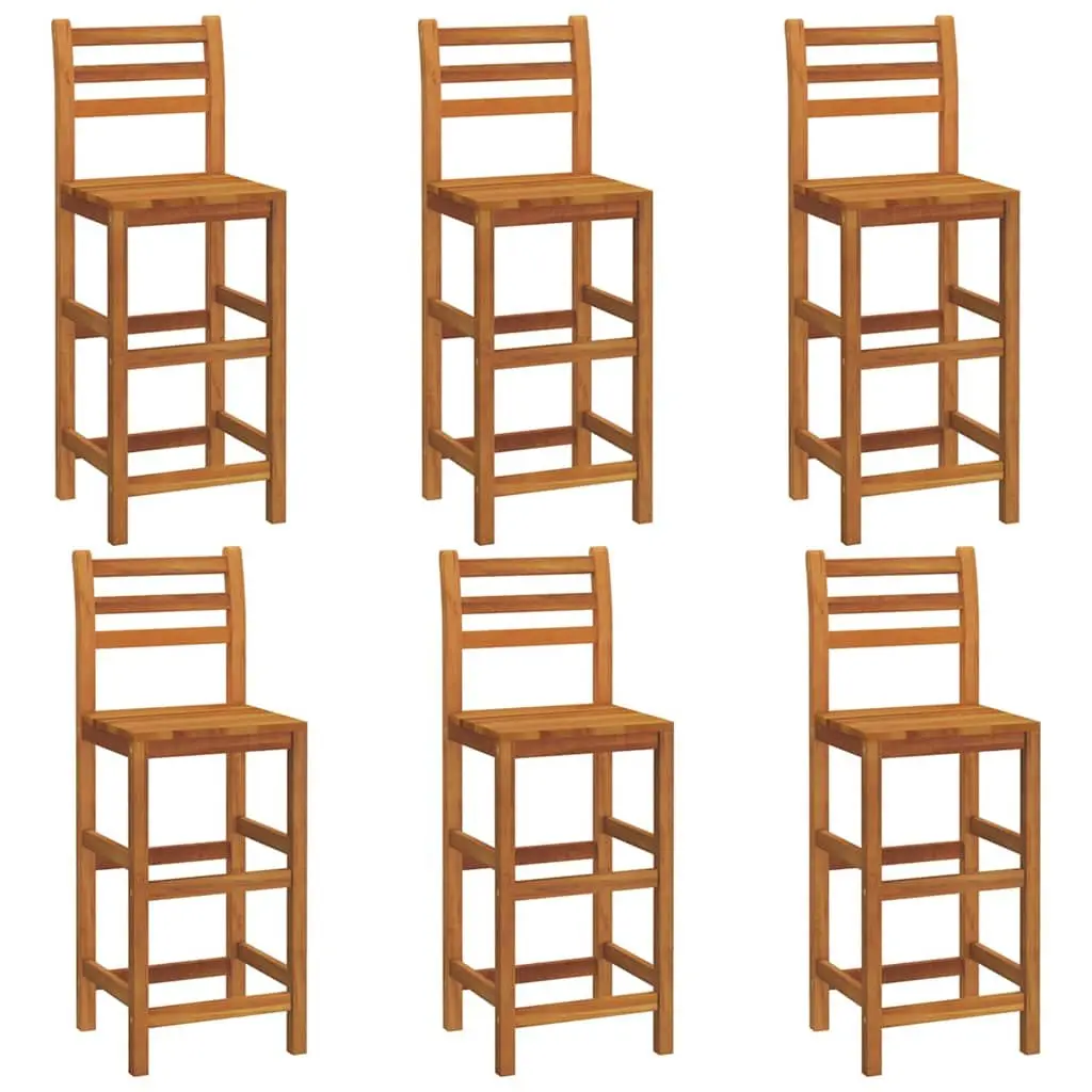 Bar Stools 6 Pieces Solid Acacia Wood Outdoor Seating with Backrest Footrest