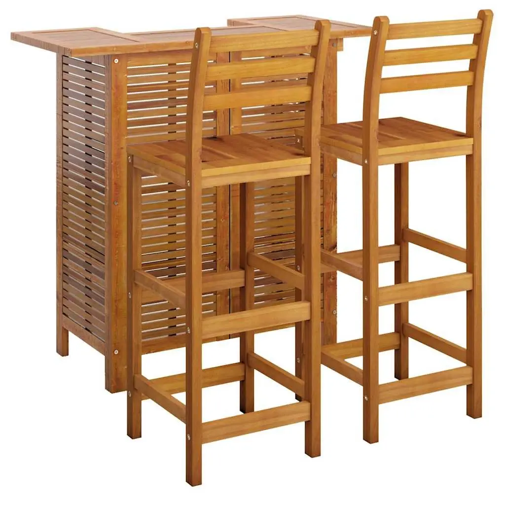 Garden Bar Set 3 Piece Wooden Bistro Table with Shelves and 2 Bar Stools for Outdoor Patio Furniture