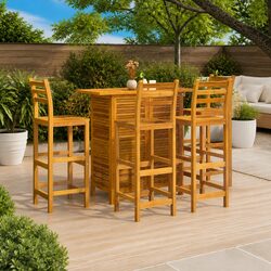 Garden Bar Set 5 Piece Outdoor Patio Bistro Table Stools Wood Furniture