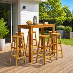7 Piece Garden Bar Set Solid Acacia Wood Outdoor Patio Bistro Table Stools Brown