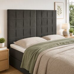 Dark Grey Velvet Headboard 144cm Adjustable Height Bedroom Bed with Wooden Legs