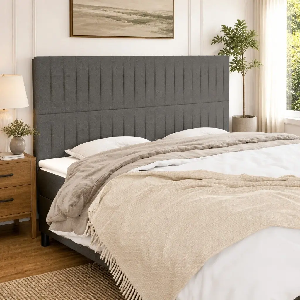 Headboard Dark Grey 200x5x118/128 cm Fabric Adjustable Height with Wooden Legs
