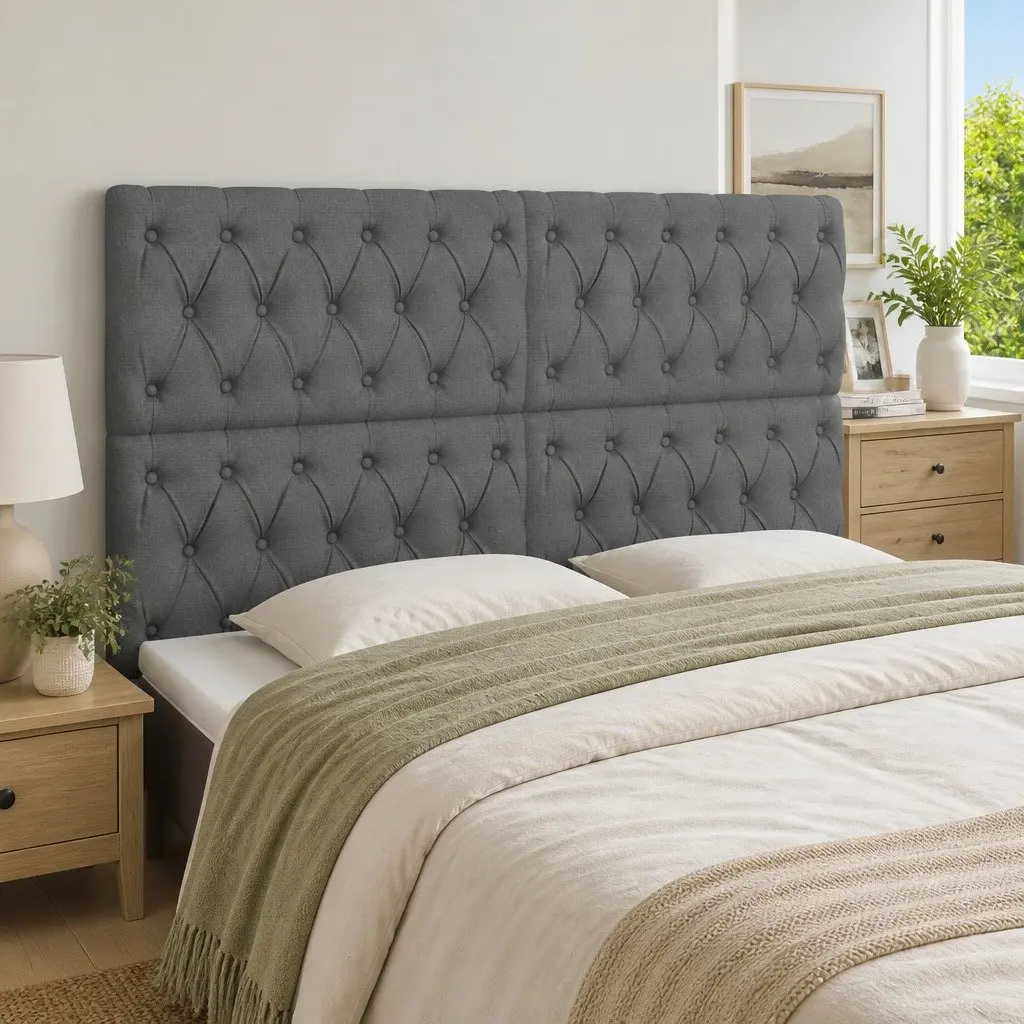 Headboard Dark Grey 160x7x118/128 cm Fabric Adjustable Height Back Support