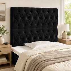 Black Velvet Headboard 100cm Bed with Adjustable Height and Wooden Legs