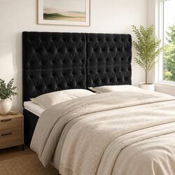 Velvet Headboard Black 160cm Adjustable Height Bed Back Support Wooden Legs