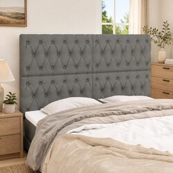 Headboard Grey Fabric Bedroom Furniture Adjustable Height Wooden Legs Support