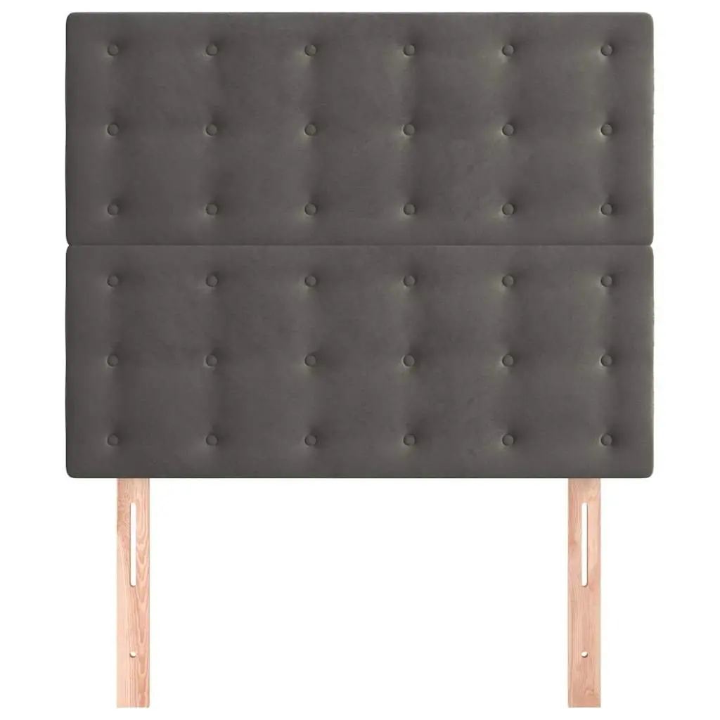 Adjustable Height Headboard Dark Grey Velvet Bed Support Wooden Legs