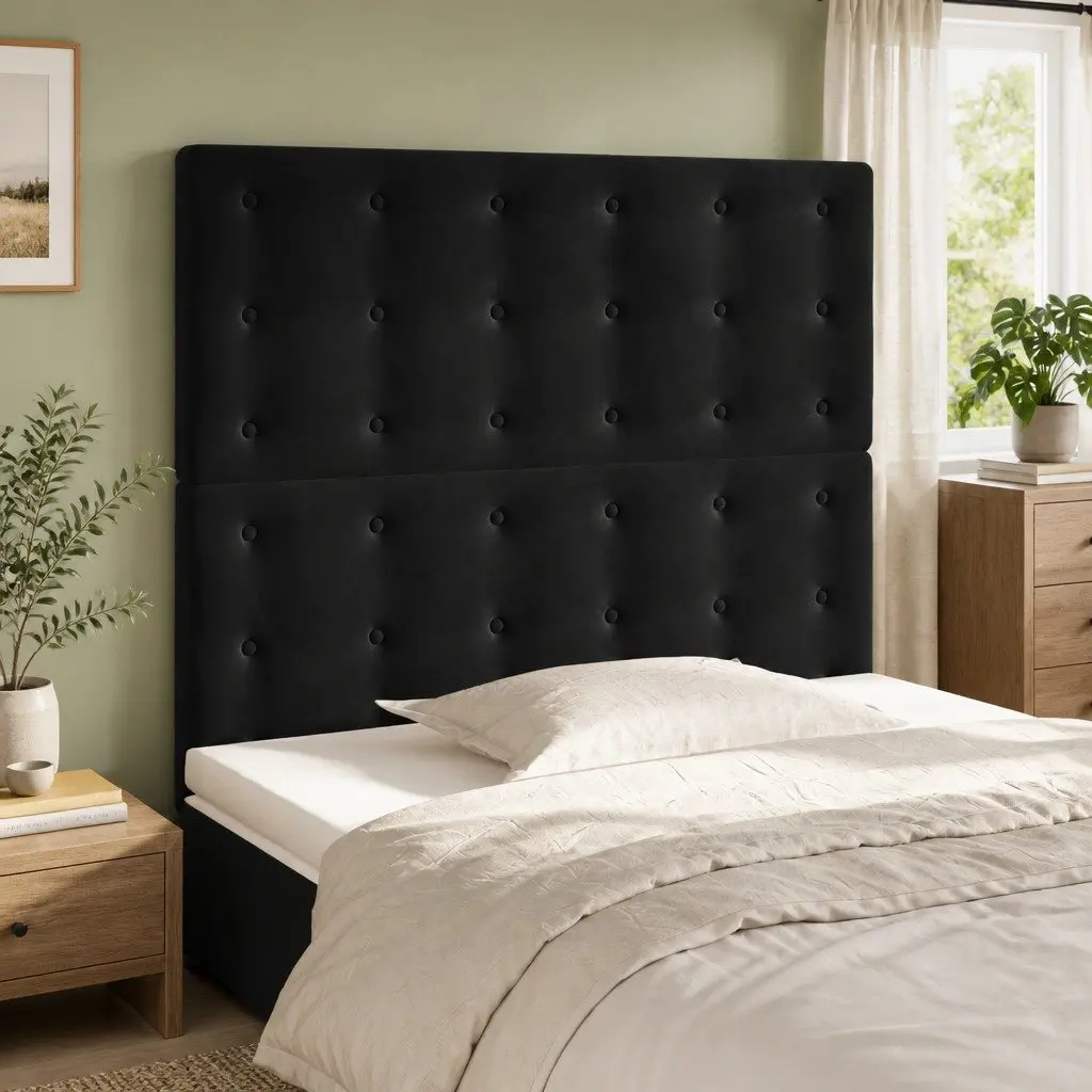Black Velvet Headboard 100cm Width Adjustable Height Upholstered