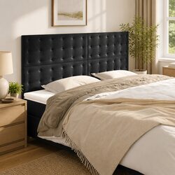 Velvet Headboard Black 160cm Bed Back Support Adjustable Height Wooden Legs